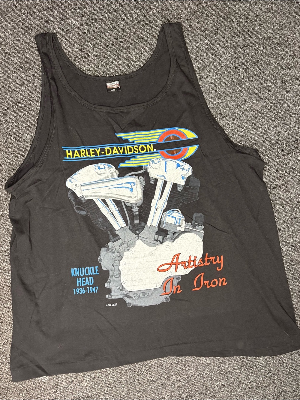 Vintage Harley Davidson Tank Top Artistry in Iron Knucklehead Engine Mens XL